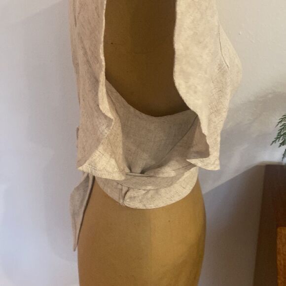 LILYFUL sz L linen rayon blend crop top ruffled sleeves wrap tie NWT beige - Picture 5 of 7